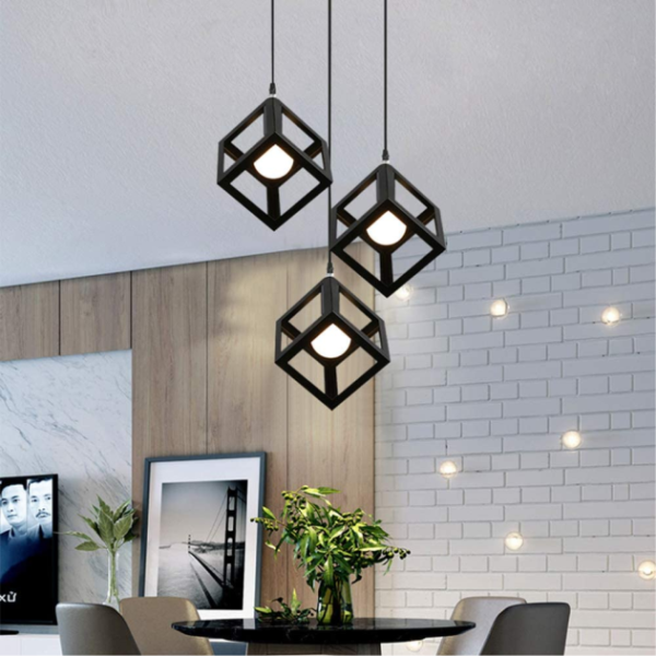 3-in-1 Base Square Shape Metal Hanging Pendant Lights – Ceiling Hanging Lights for Office, TV Lounge, Bedroom, Kitchen, Hotels & Home